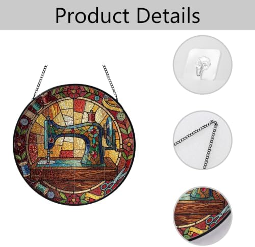 Sewing Stained Glass Suncatchers, Sewing Machine Quilter Window Hanging Sun Catcher, Tailor Shop Decor, Gift for Mother's Day, Mom, Grandma, Sewing Lovers Sewers Quilters Knitting Seamstress 11.8inch — view 6