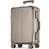 POSH Mittelgroß Koffer L - Aluminium Rahmen Hartschale Polycarbonat Trolley mit 2 TSA-Schlössern - Ohne Reißverschluss - Robuster Business 70L Reisekoffer 70x45x28 cm - Inklusive Kofferschutzhülle