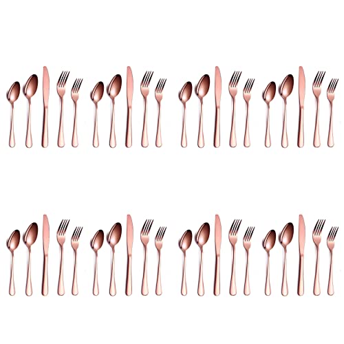 Image of aDai Combo Set of 40 Premium Rose Gold Cutlery - Stainless Steel Luxury Dinnerware Tableware - Round Edge Serving Spoon Fork Knife - Reusable Mirror Finish for Home Kitchen Dining Table and Gift