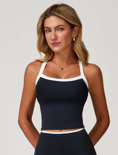 Image of QBGJTD Womens Longline Sports Bras Cross Back Active Gym Yoga Padded Workout Crop Tank Top with Built in Bra