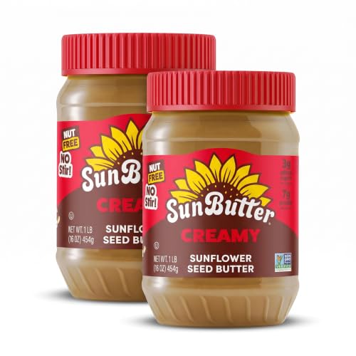 SunButter Creamy Sunflower Seed Butter, 16 oz Nut-Free Spread with 7g Plant-Based Protein, Roasted Rich &amp; Savory Flavor, Smooth Texture | Vegan, Kosher &amp; Non-GMO (Pack of 2)