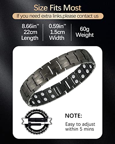 Jecanori Magnetic Bracelet For Men Arthritis & Carpal Tunnel Syndrome Pain Relief Stainless Steel Ultra Strength Double Row 3500 Gauss Magnets,Titanium Steel Therapy Bracelet (Grey) #TOP1