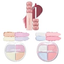 COLORGRAM Fruity Glass Tint 15 Satisfied Fig + TINTIN DORY Eyeshadow Palette 05 Fairy Dory + TINTIN DORY Highlighter Palette 01 Jelly Beam | Glossy Dewy Lip Tint and Compact Palette, Travel Friendly