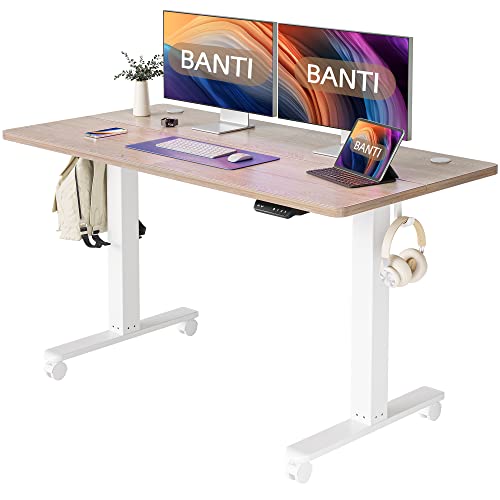 Banti Standing Desk, 55 X 24 Inch Electric Stand Up Height Adjustable Home Office Table, Sit Stand Desk With Splice Board, Maple #TOP13