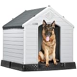 LEMBERI Waterproof Plastic Dog House for Small to Large Dogs, Gray