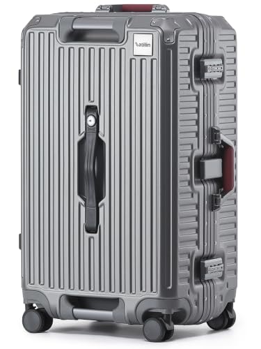 VATILIN 26 Inch Medium Checked Trunk Luggage,Zipperless Suitcase,Gray