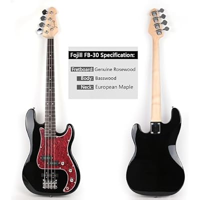 Fojill Full Size 4 Four String Electric Bass Guitar 10W Battery Power Bluetooth Amplifier Amp Beginner Starter Kit Set Combo Bundle Package Accessory Bag,Strap,Picks,Capo,Cable,Strings(Black)