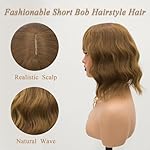 Wigs for Women Short Bob Wig with Bangs, Synthetic Wavy Curly Black Hair Wigs for Black Women, Natural Looking Textured Short Wigs for Daily Use. (Light Brown) - Image 3