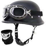 Casque Moto Ouvert, Demi Casque Bol Moto Style Allemand Rétro, Casque Jet Léger Approuvé ECE, À Dégagement Rapide, for Scooter Cyclomoteur Crash(Matte Black,XXL(63~64cm))