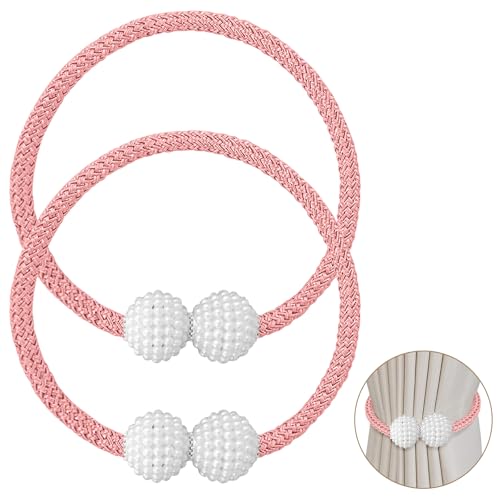 Image of 2Pack Magnetic Curtain Tiebacks, Curtain Tiebacks Buckles Holdbacks Holder Hooks Clip,Decorative Drape Handmade Curtain Tie Back(Pink)