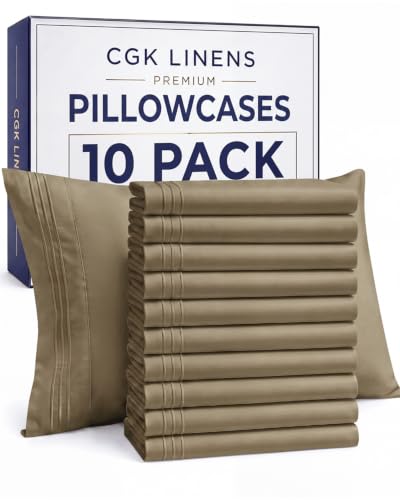 Queen Pillow Cases Set of 10 - Ultra Soft Cozy Pillowcase Covers - Khaki
