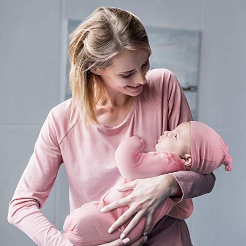 Image of Newborn Baby Knotted Gown, Super Soft Silky Infant Long Sleeve Sleeper for Baby Girl and Boy Sleeping Bag with Hat