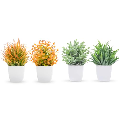 Der Rose Bundle of 2 Pack Small Fall Fake Plants Mini and 2 Pack Small Fake Plants Mini Table Office Decor for Home Desk Bathroom Decoration