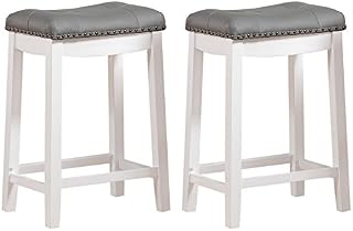 Angel Line Cambridge bar stools, 24" Set of 2, White with Gray Cushion