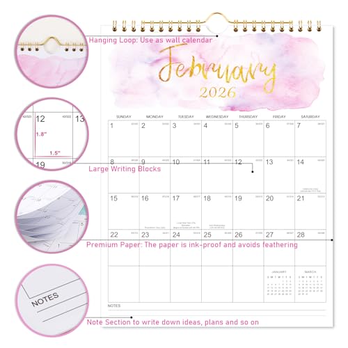 2026 wall calendar - hanging wall calendar 2026 from january 2026 - december 2026 11434 x 14634 twin-wire binding large blocks with julian dates perfect for planning
