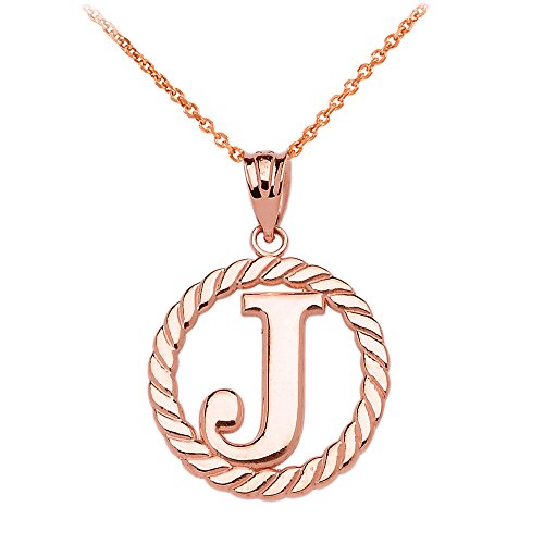High Polish 14k Rose Gold Roped Circle J Initial Pendant Necklace - Main Image
