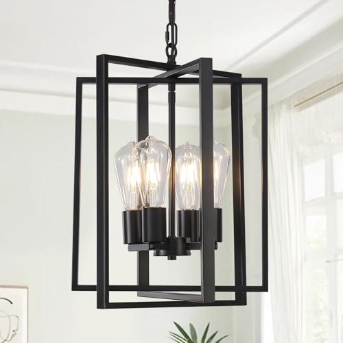 Webfkh 4 Light Modern Farmhouse Chandelier for Dining Room, Black Pendant Lights Fixtures for Kitchen Island, Foyer Lighting Fixtures High Ceiling for Entryway Hallway Living Room Bedroom