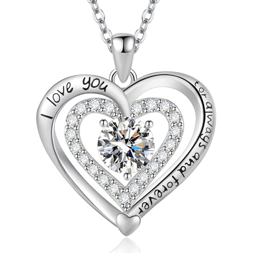 Always-and-Forever-I-Love-You-Double-Heart-Necklace-for-Women-Silver-Plated-with-Cubic-Zirconia-12-Birthstone-Colors-Romantic-Jewelry-Gift-for-Wife-Mom-Girlfriend-or-Daughter-Perfect-for-Anniversary-B