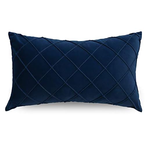 PLWORLD Navy Blue Lumbar Pillow Cover 12x20 Inch, Pleated Decorative Small Throw Pillow Case, Soft Velvet Textured Cushion Case for Couch Bedroom, 1PC