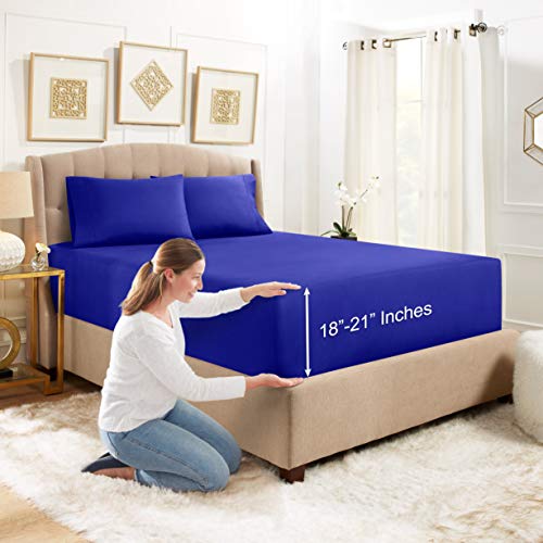 Empyrean Bedding Extra Deep Fitted Sheets Queen Size - 24" Extra Deep Fitted Sheets Set with 2 Pillowcases - 3 Piece Extra Deep Fitted Bed Sheet - Extra Deep Queen Fitted Bed Sheets - Royal Blue
