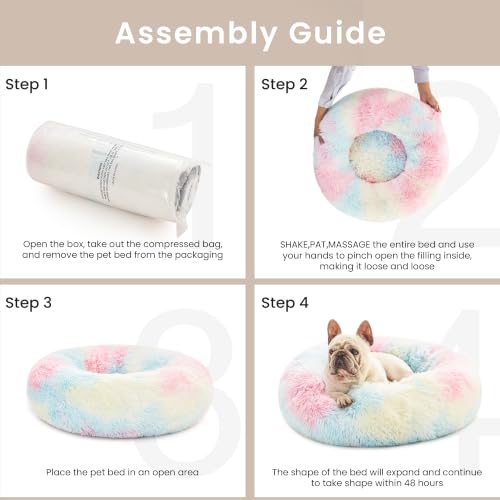 Love's cabin Calming Cat Bed for Indoor Cats, Anti-Anxiety Donut Round Dog Bed,Fluffy Faux Fur Washable Pet Bed for Small Medium Dogs and Cats, Rainbow, 20in by Love's cabin - Used condition - Image 5