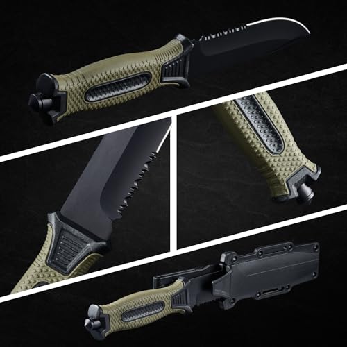 Leopcito 2pcs 10\" Fixed Blade Tactical Knives with Sheath and Clip, Survival Full Tang Non-Slip Handle Knife for Camping, Hunting, Adventure, Outdoors, EDC, Green Handle - Thumbnail 5