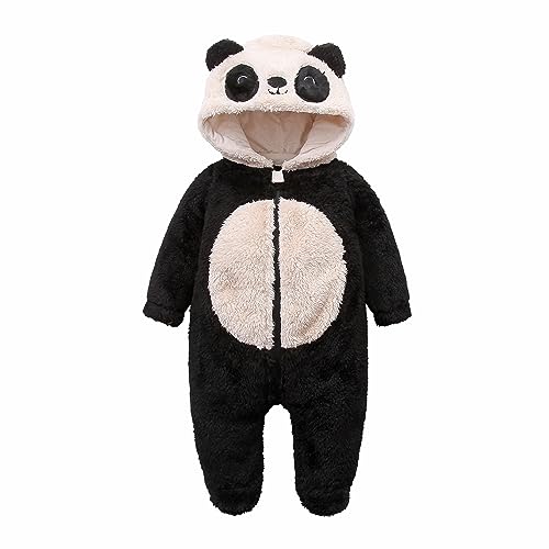 Image of Infant Cute Snowsuit Onesie Hooded Footed Jumpsuit Warm and Cozy Outfits for 0-3M Baby Black Panda