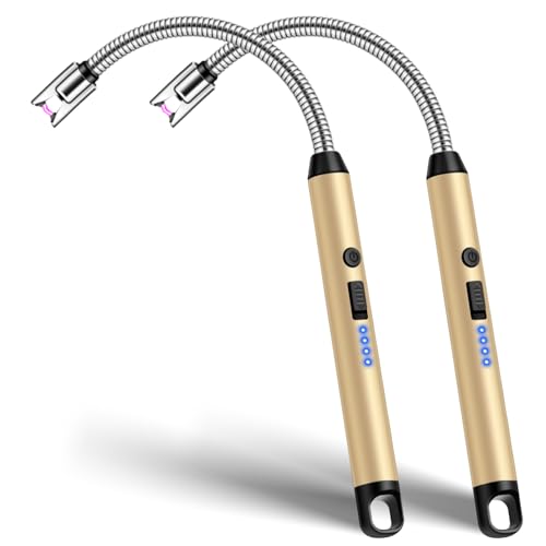 Image of 2 Pack Rechargeable Candle Lighter with Long Flexible Neck, Electric Lighter USB Chargable, Windproof and Flameless Lighters for Candles, BBQ, Camping, Candle Gifts for Women