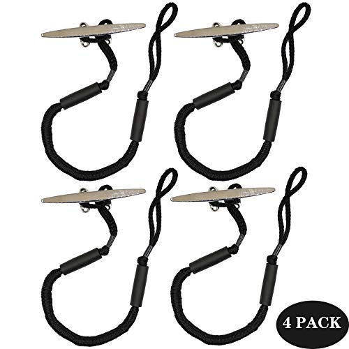 Jranter Bungee Dock Lines, 4 feet Bungee Shock Cords Bungee Docking Rope Mooring Rope for Boat,PWC,Jet ski,Pontoon,Kayak,Canoe,Power Boat,Watercraft (Black & 4 Packs)