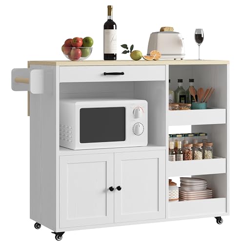 LIKIMIO Kitchen Island with Drop Leaf, Rolling Kitchen Island Cart