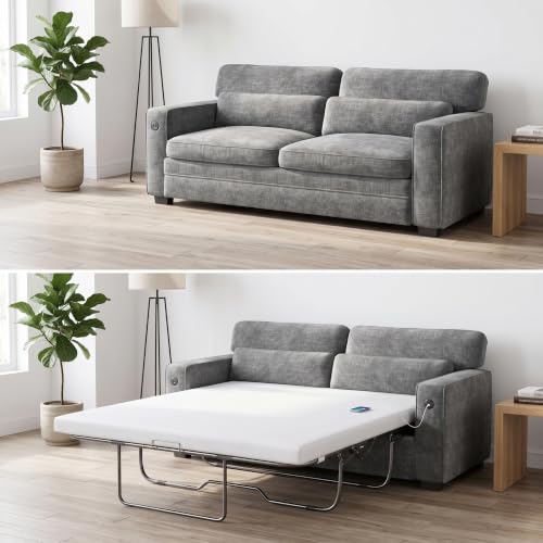 Marsail Pull Out Sofa Bed, Queen Size Sleeper Loveseat with Mattress, Gray | 71" Pull Out Couch with 2 USB Charging Ports & Removable Covers, Chenille Convertible Comfy Sofa for Living Room, Apartment