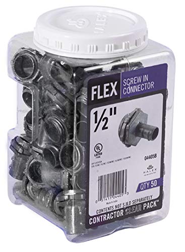 Halex, 1/2 in. Flexible Metal Conduit (FMC) Screw-In Connectors , 04405B, 50 per pack , Silver , 0.5 Inch