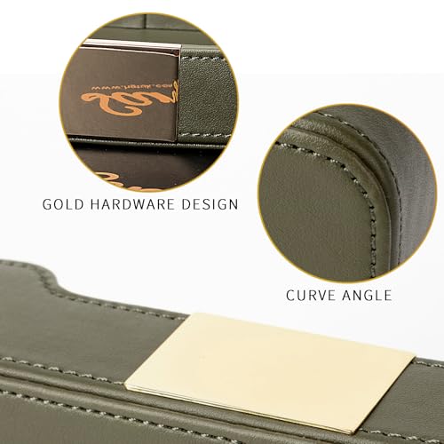 Image of SANZIE Luxury Leather Decorative Tray with Gold Hardware, Catchall Organizer ,Practical Tray for Watch,Keys,Phone,Wallet,Glasses,Coins,Office Equipment,Sideboard Storage hold Accessories (Green)