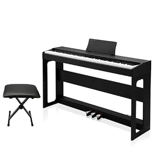 LEADZM Piano Numérique 88 Touches avec Banc, Clavier Entièrement Lesté, Piano Électrique avec Double Bluetooth et Haut-Parleurs Stéréo, 128 Timbres et Rythmes, Système à 3 Pédales, Noir - Les Beatles, Paul McCartney, John Lennon, RIngo Starr, George Harrison