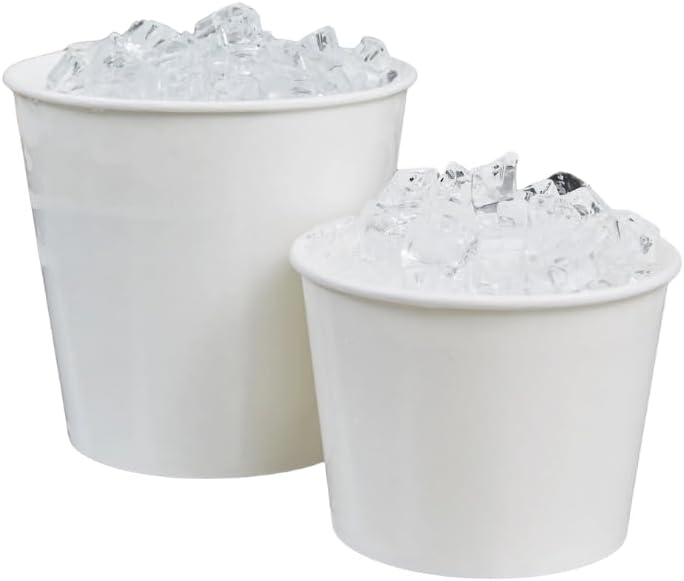 5 lb. White Buckets, Disposable Ice Buckets for Parties, Paper Popcorn Buckets, Food Buckets (Case of 25)