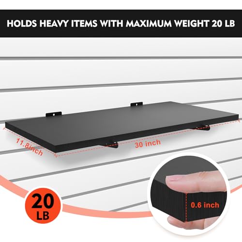 Tcevily 3 Pack Wooden Slatwall Shelf, 11.8" x 30" Slat Wall Shelves with Metal Brackets Heavy Duty Slatwall Shelving Organizer Accessories for Home Garage (3, 11.8" x 30") by Tcevily - Image 4