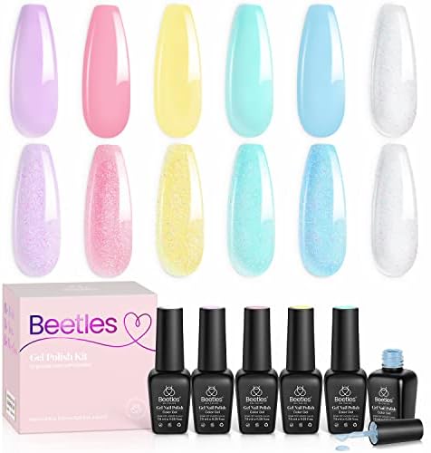 beetles Gel Polish Set- 6 Colors Transparent Jelly Blue Yellow Pink Soak off UV Gel Nail Polish for Salon Spring Summer for Women