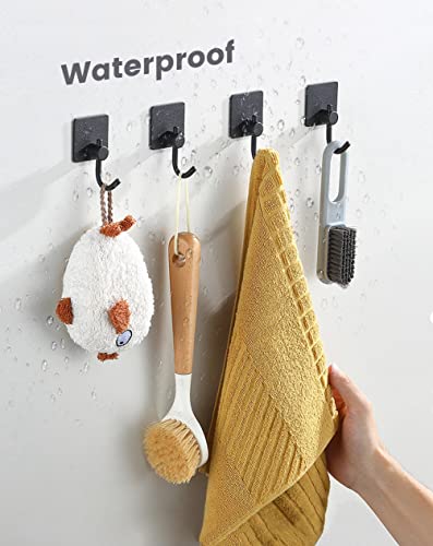 Wnxsload Adhesive Hooks Heavy Duty, Adhesive Wall Hooks For Hanging, Towel Hooks For Coat/Robe/Towels Stick On Bathroom/Kitchen, No Drill Coat Hooks, 4 Pack, Black #TOP1