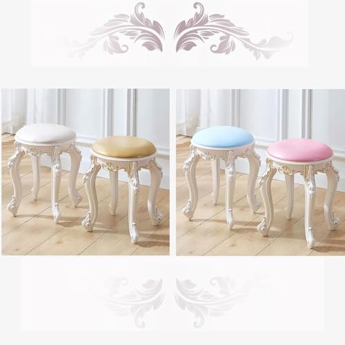 Taburete redondo vintage sofisticado con estructura dorada brillante y detalles acolchados 7