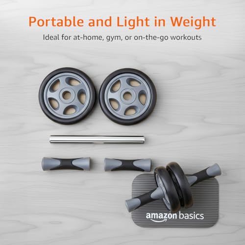 Image of Amazon Basics Dual Wheel Ab Roller with Knee Pad & Non-Slip Handles | for Core Strengthening | Compact & Portable | for Men and Women | Black