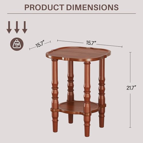CozyDH Elegant Solid Wood End Table - 16x16 inch Retro Brown Double Decker Side Table with Storage for Living Room Sofa,Bedroom Bed — view 2