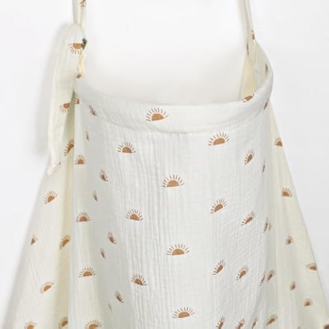 Muslin Nursing Cover for Breastfeeding Breathable 100% Cotton Breastfeeding Cover up with Rigid Hoop for Mother Arch Neckline Nursing Apron with Muslin Storage Bag Breastfeeding Essentials (Sun) Cover