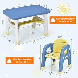 HONEY JOY Kids Table and Chair Set Dinosaur Shape Children Activity Table and 1 Chair for Art Craft Building Blocks 2 Piece Toddler Furniture Set for Daycare Playroom Gift for Boys Girls Blue