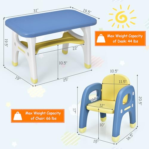 HONEY-JOY-Kids-Table-and-Chair-Set-Dinosaur-Shape-Children-Activity-Table-and-1-Chair-for-Art-Craft-Building-Blocks-2-Piece-Toddler-Furniture-Set-for-Daycare-Playroom-Gift-for-Boys-Girls-Blue HONEY JOY Kids Table and Chair Set Dinosaur Shape Children Activity Table and 1 Chair for Art Craft Building Blocks 2 Piece Toddler Furniture Set for Daycare Playroom Gift for Boys Girls Blue
