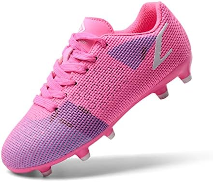 DREAM PAIRS Unisex-Child Soccer Cleats Kids Football Shoes, Rose Red/White - 10 Toddler (SDSO224K)