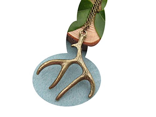 2Pcs Antique Bronze Boho Deer Antler Necklace Stag Horn Pendant