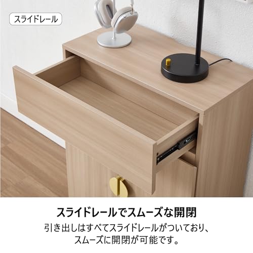 LEADHIGH サイドボード キャビネット ルーター収納 チェスト 収納棚 リビング コンパクト 扉付き 引き出し付き 通気孔付き リビングボード おしゃれ 北欧風 幅60cm ライトブラウン [4]