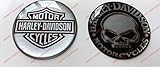 Dimensiones:40 mm. Adhesivos resinados con el emblema/logotipo de Harley Davidson, logotipo clásico con calavera, par de pegatinas resinadas con efecto 3D.Para depósito o casco.