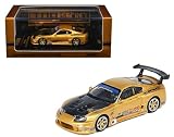 Diecast Model Car Compatible with Inno64 1:64 Toyota Supra (A80) Top Secret GT300 Gold Metallic with Carbon Hood Limited Edition IN64-A80TS-GOLD
