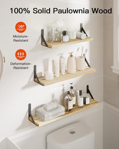 Image of AMADA HOMEFURNISHING Long Wall Shelves, Rustic Farmhouse Style, Wood Floating Shelves for Wall Decor, Bathroom & Bedroom Storage, Living Room Book Shelves, 6pcs